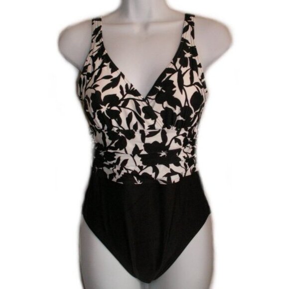 BODY ID Black White Floral 1 Piece Swimsuit - Sz 8 - NEW - Picture 11 of 11